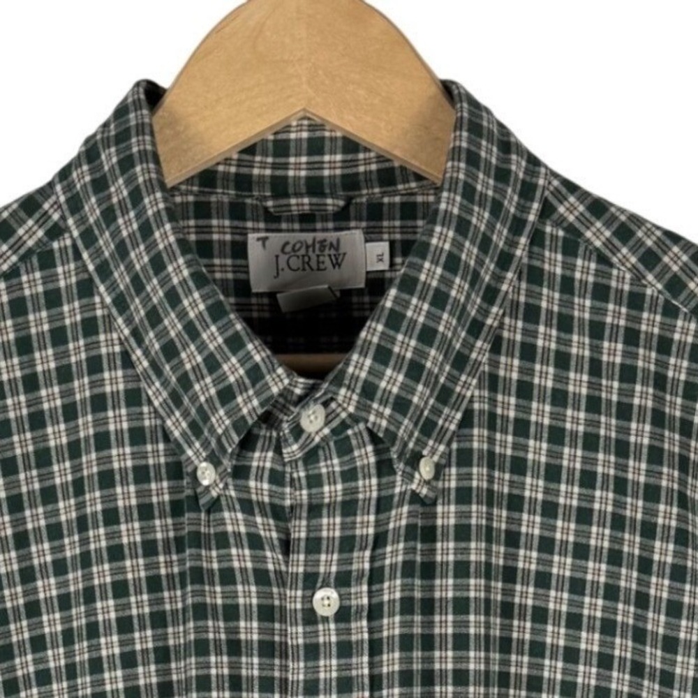 J.Crew Plaid Long Sleeve Button Down Shirt Mens XL Single Pocket Green White